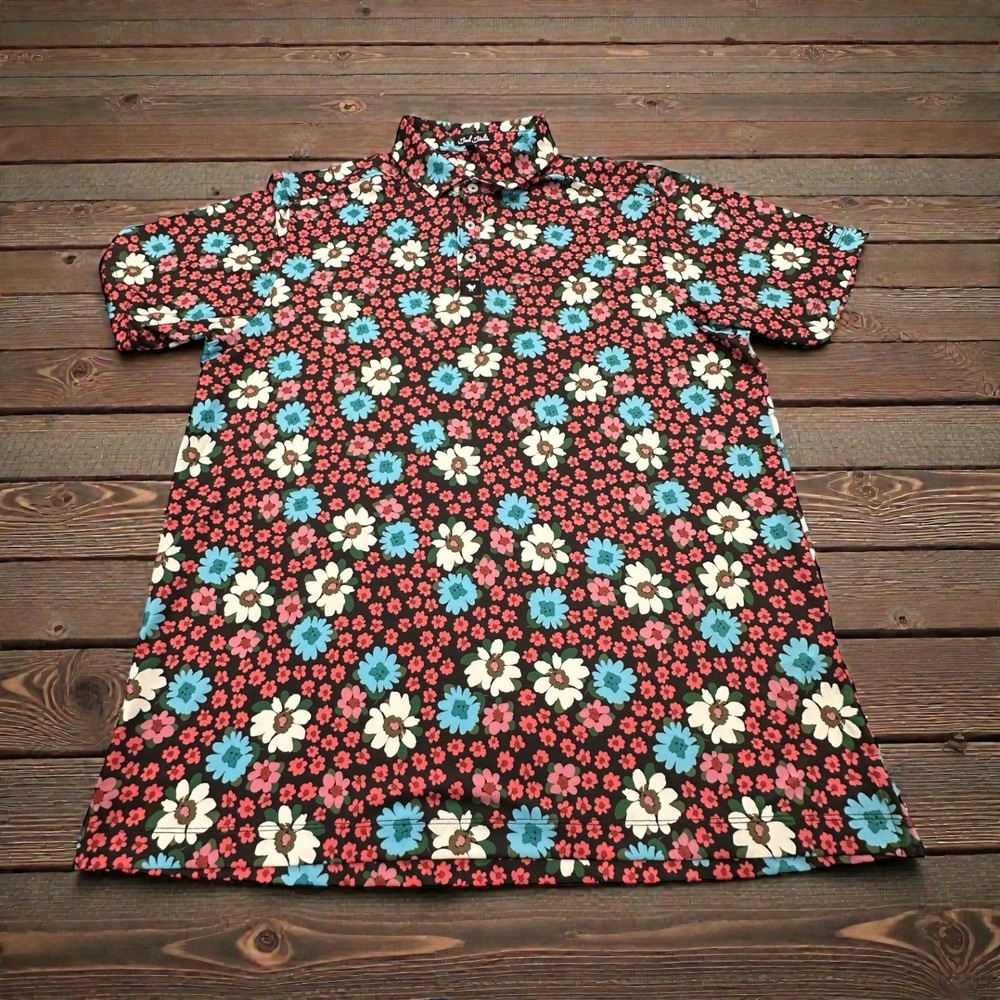 Bad Birdie Men's XL Floral Print Short Sleeve Polo Golf PGA Logo Shirt